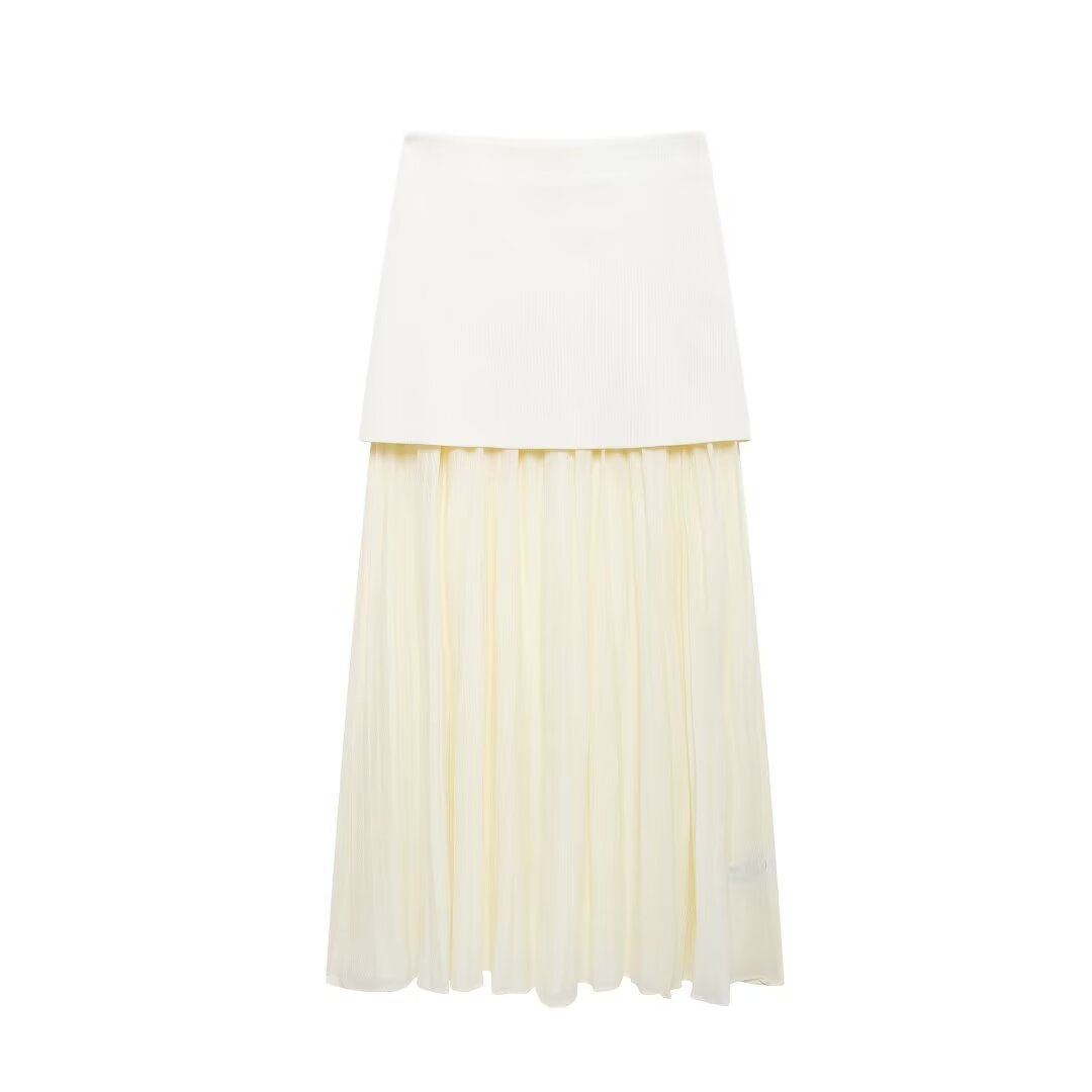 European and American women's fashion knitted small pleated patchwork skirt