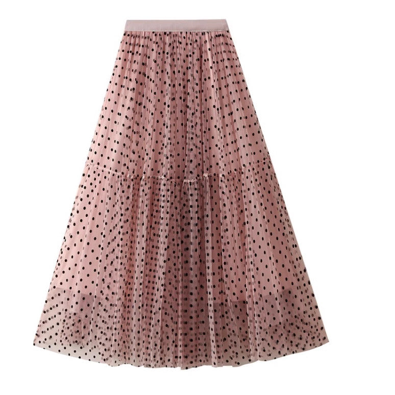 Mesh Half body Cake Skirt Oversized Umbrella Skirt Long Heavy duty Plush Wave Point A-line Skirt Puff Mesh Skirt
