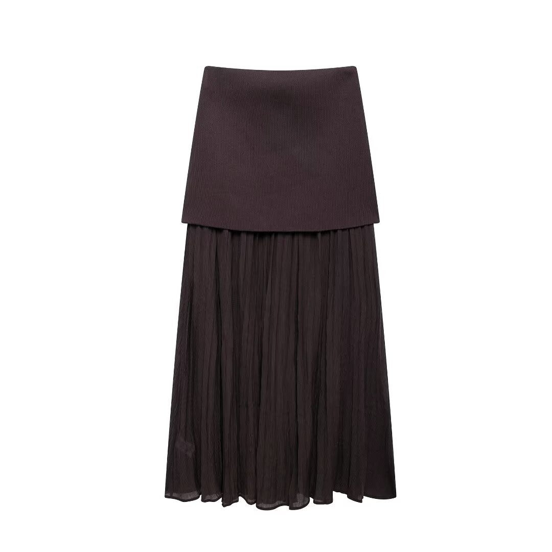 European and American women's fashion knitted small pleated patchwork skirt
