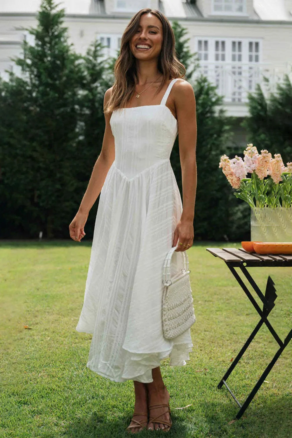 New sleeveless camisole irregular hem long dress