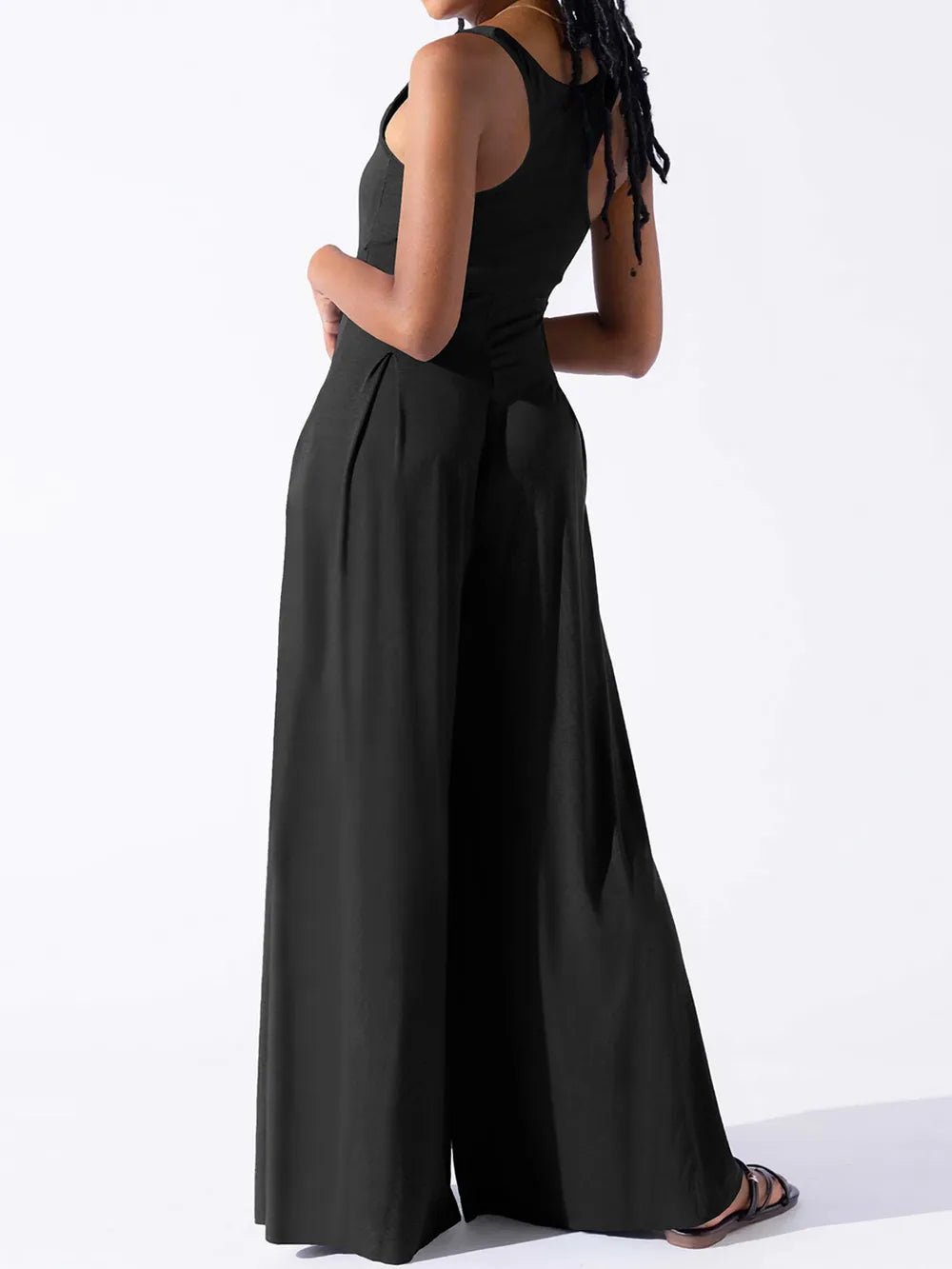 Fashionable casual knitted sexy suspender wide leg jumpsuit