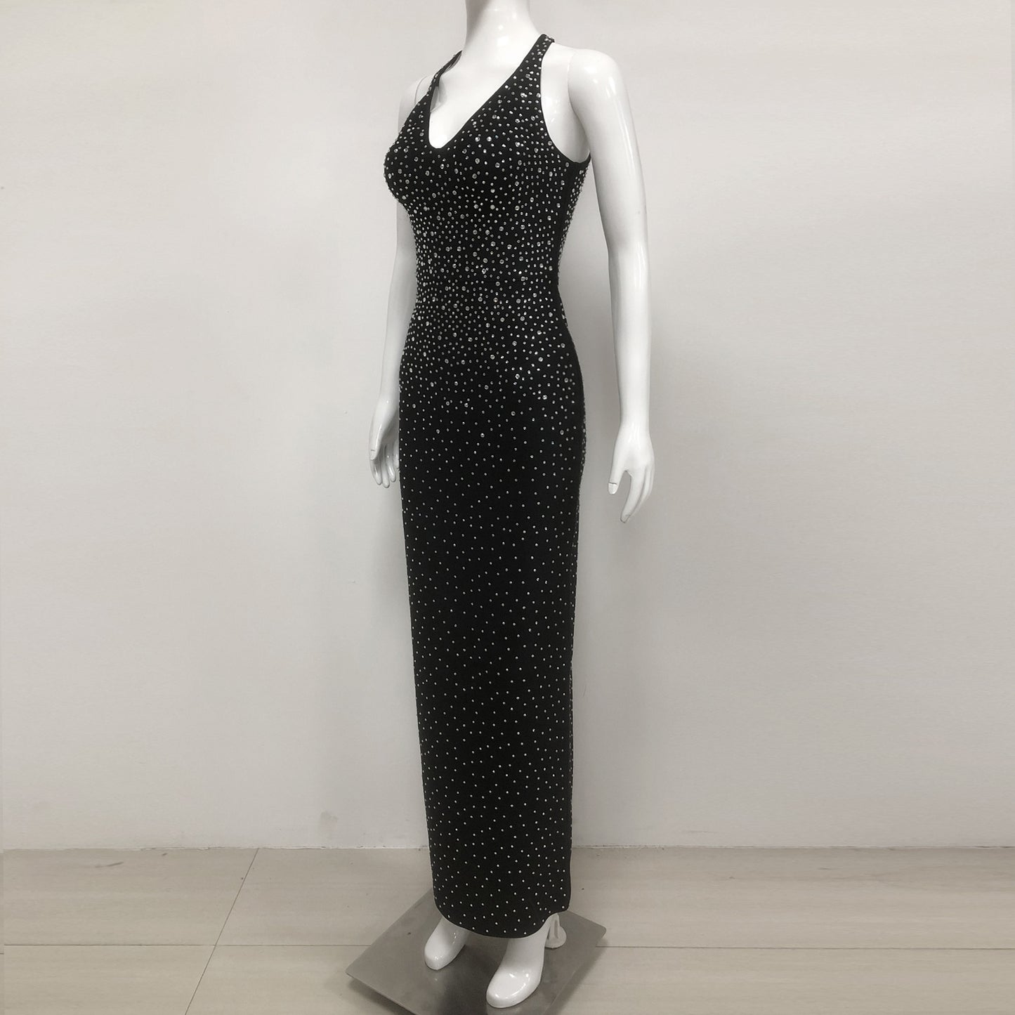 European and American sexy fashion socialite temperament hot diamond suspender backless long dress women's dress