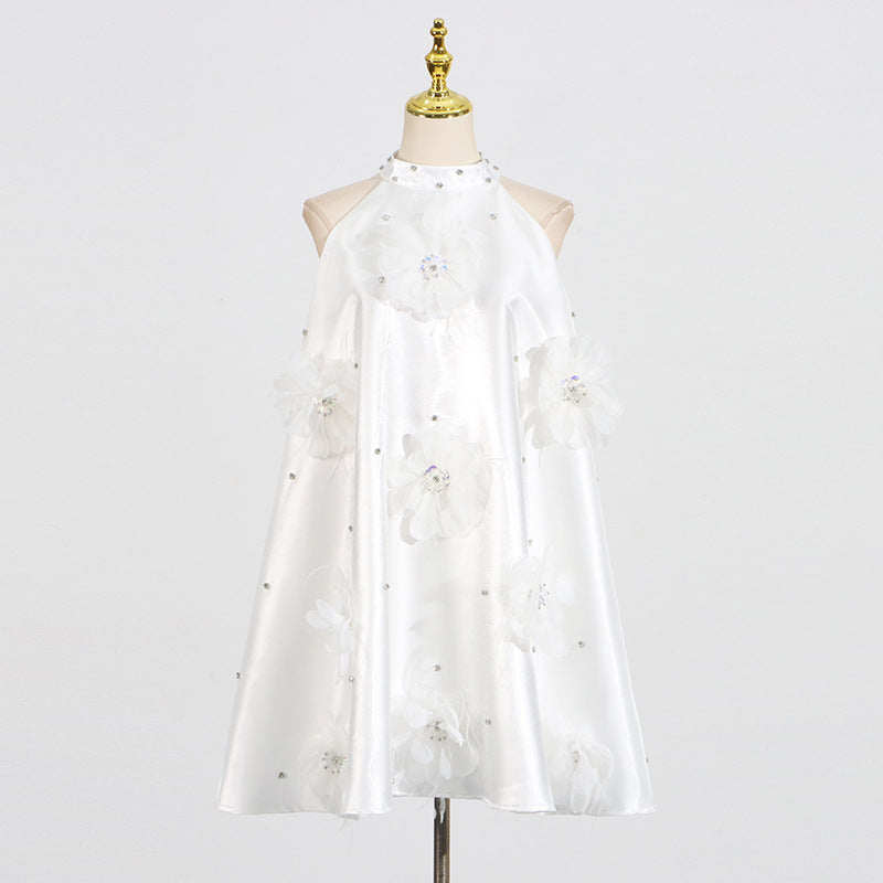 European and American socialite style dress with floral sophistication A-line short skirt for women