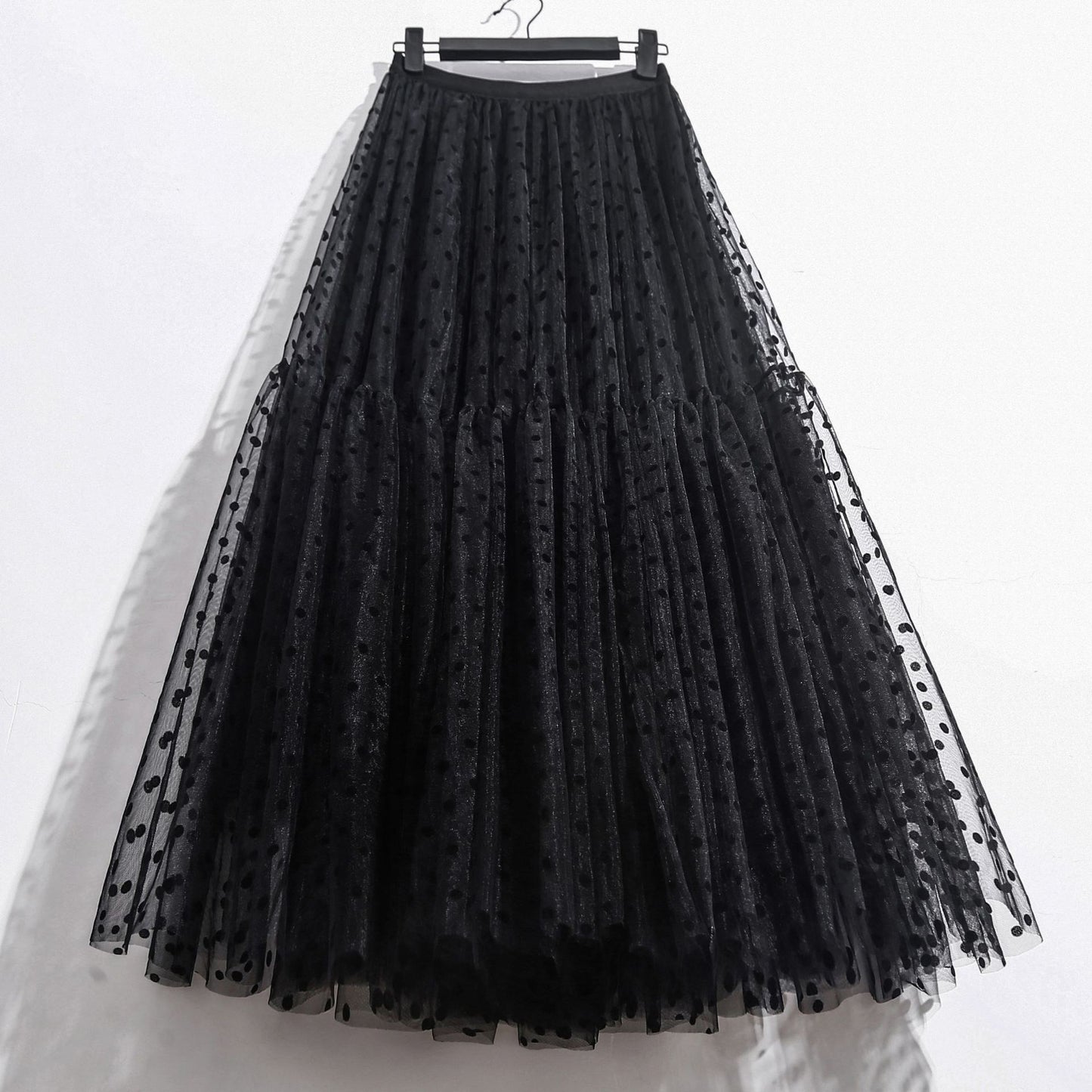 Mesh Half body Cake Skirt Oversized Umbrella Skirt Long Heavy duty Plush Wave Point A-line Skirt Puff Mesh Skirt