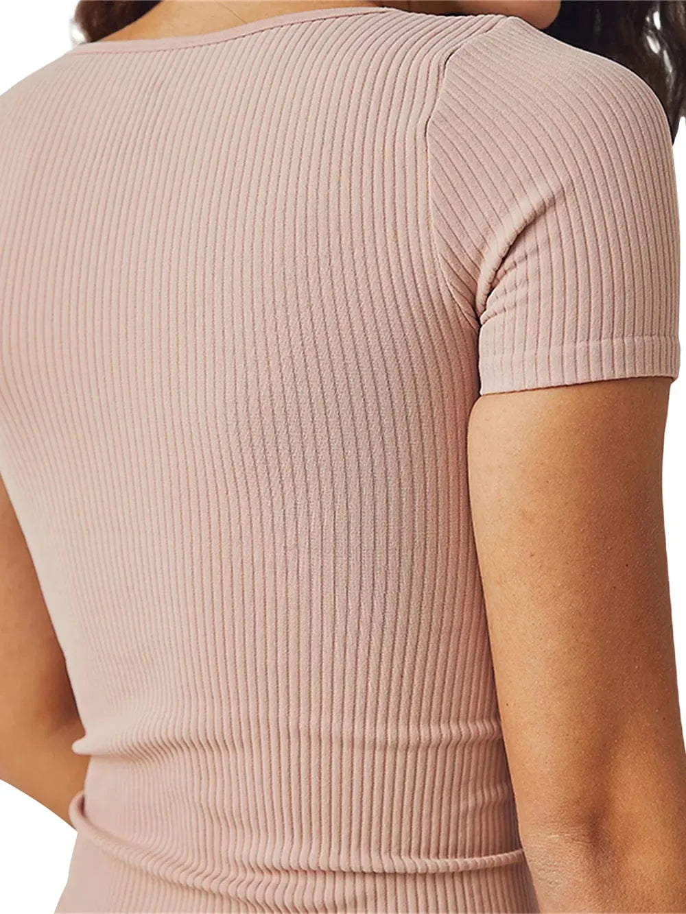New women's solid color pit stripe cotton comfortable round neck short sleeved T-shirt for women