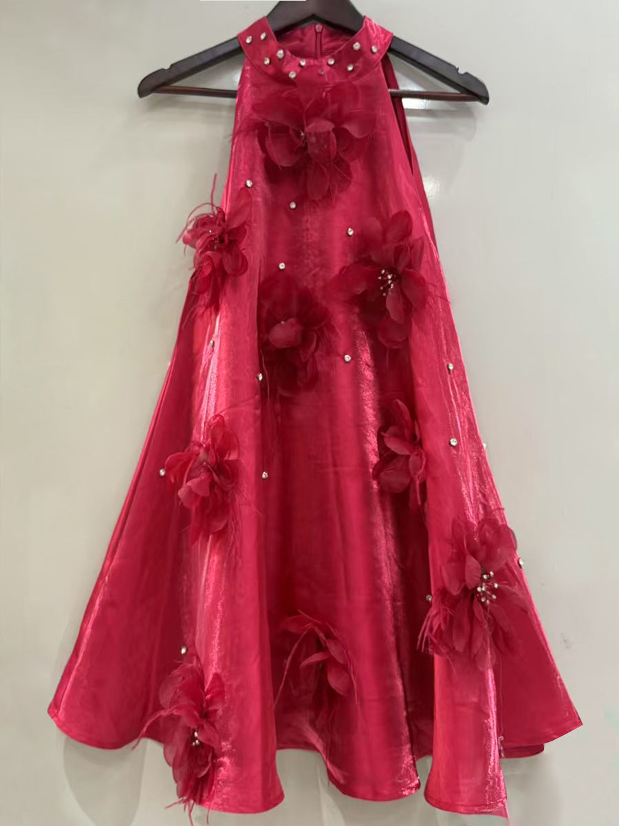 European and American socialite style dress with floral sophistication A-line short skirt for women