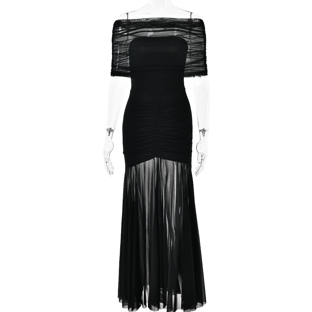 European and American style strapless patchwork backless slim fit long dress sexy and fashionable dress