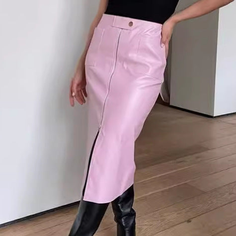 European and American style design zipper high waist straight tube skirt for women