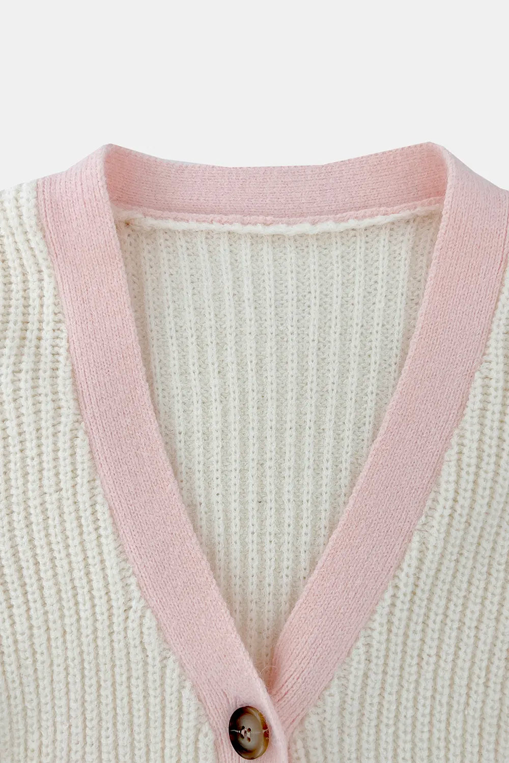 Fashionable V-neck fake pocket sweater jacket solid color cardigan