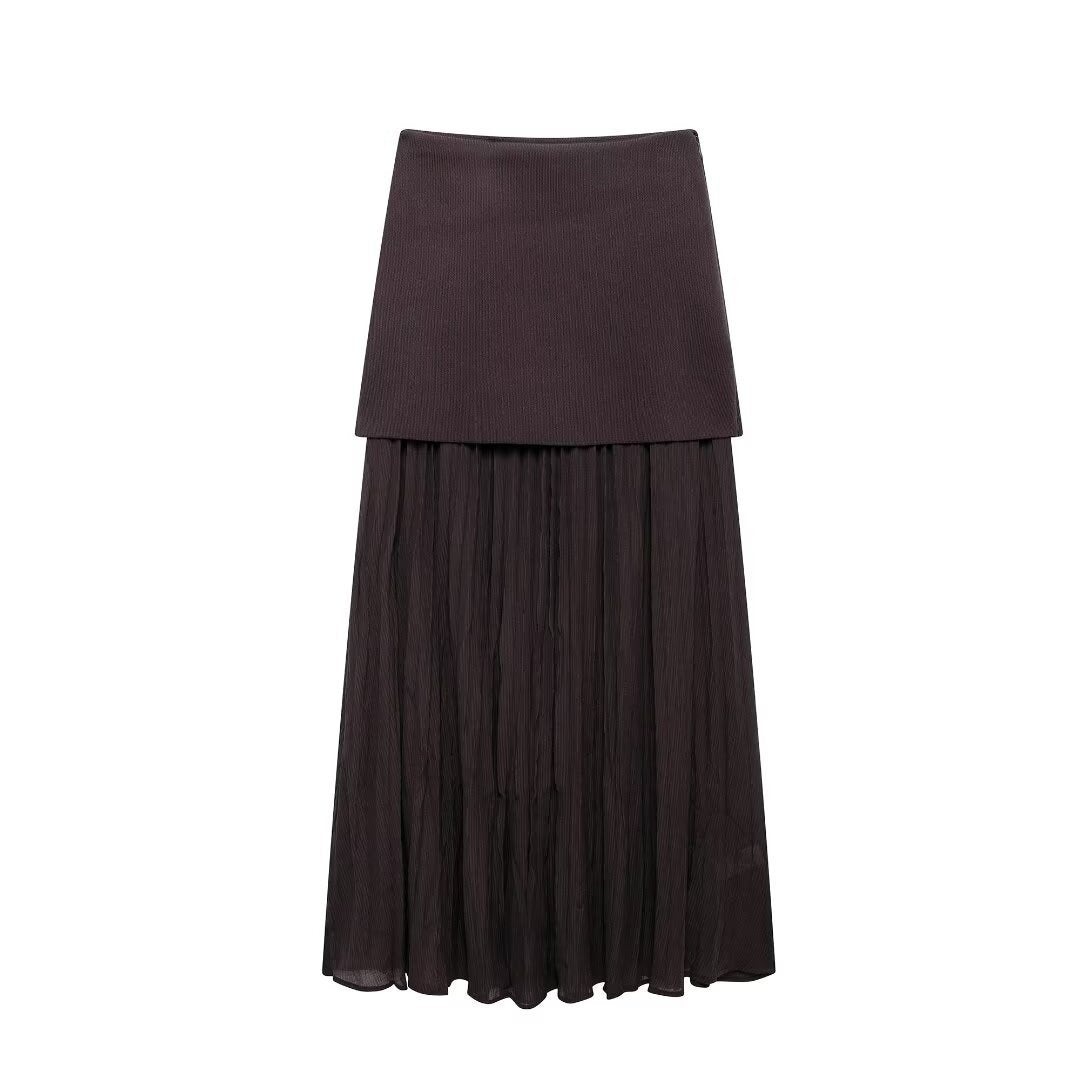 European and American women's fashion knitted small pleated patchwork skirt