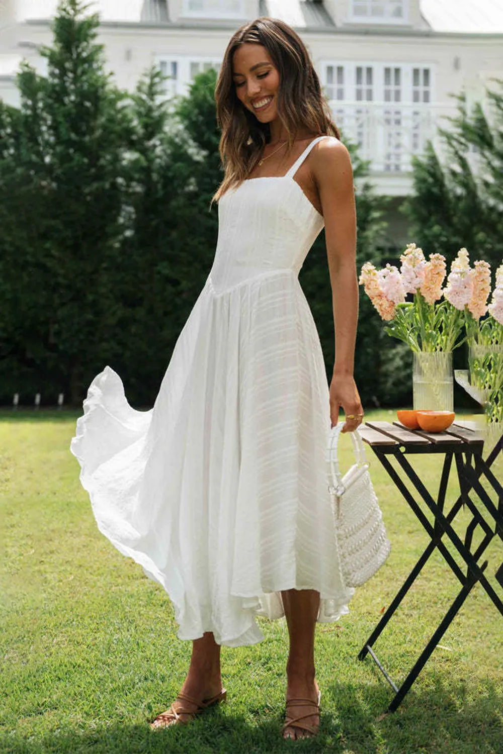 New sleeveless camisole irregular hem long dress