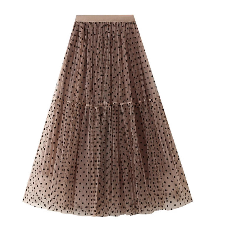 Mesh Half body Cake Skirt Oversized Umbrella Skirt Long Heavy duty Plush Wave Point A-line Skirt Puff Mesh Skirt