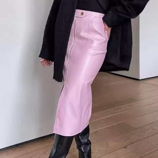 European and American style design zipper high waist straight tube skirt for women