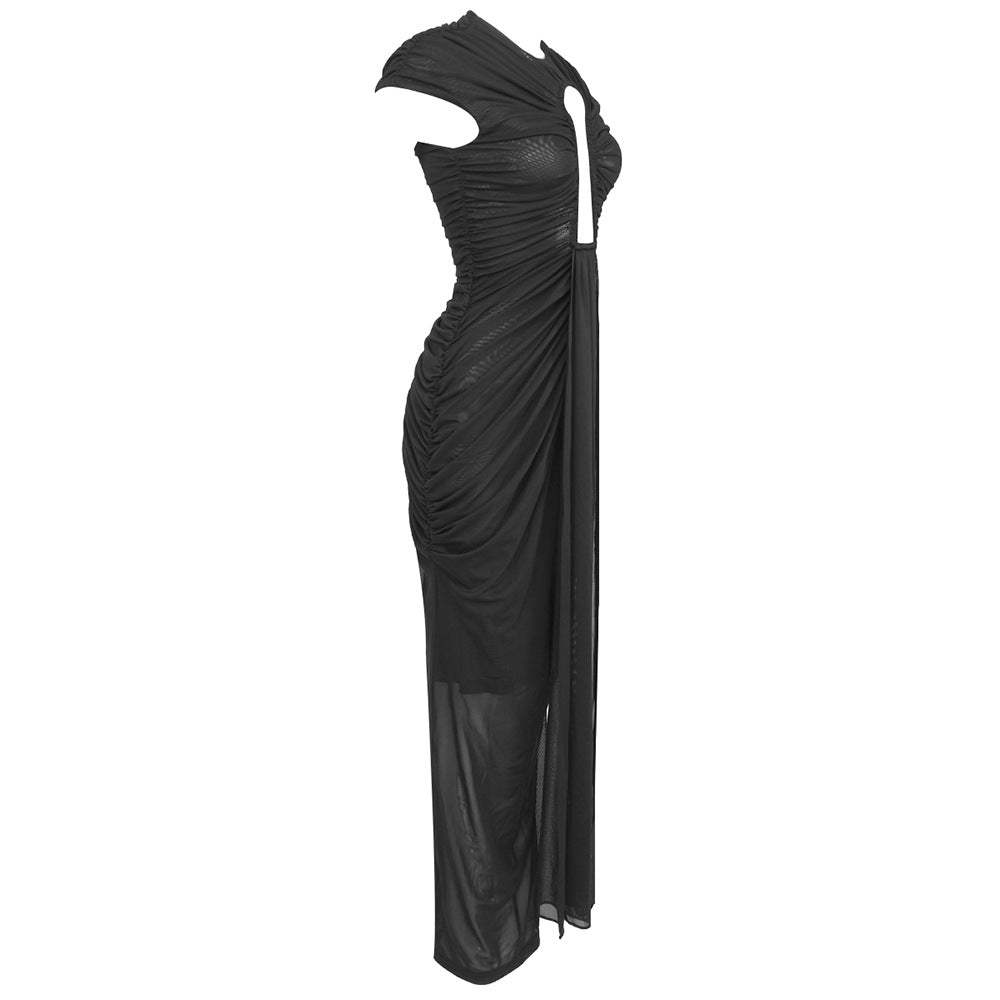 Elegant long mesh hollow out dress for dinner party fashion dress