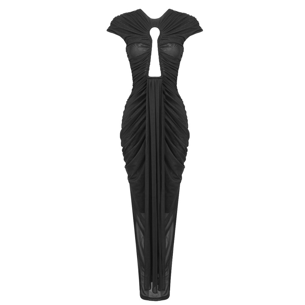 Elegant long mesh hollow out dress for dinner party fashion dress