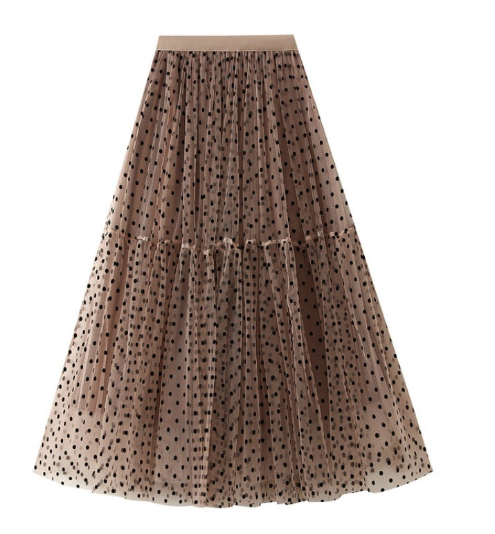 Mesh Half body Cake Skirt Oversized Umbrella Skirt Long Heavy duty Plush Wave Point A-line Skirt Puff Mesh Skirt