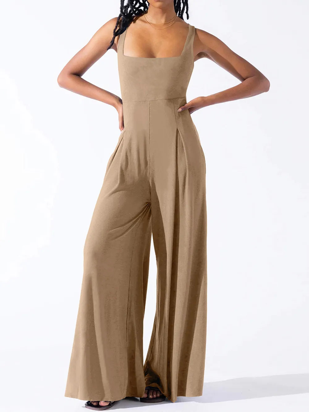 Fashionable casual knitted sexy suspender wide leg jumpsuit
