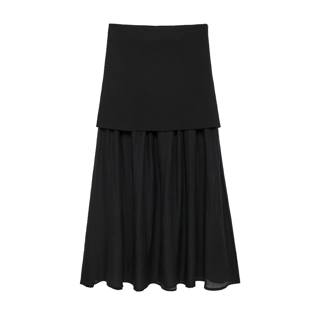 European and American women's fashion knitted small pleated patchwork skirt