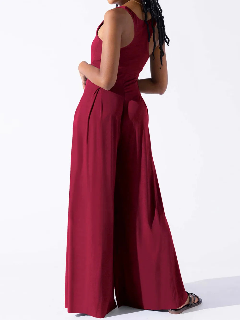 Fashionable casual knitted sexy suspender wide leg jumpsuit