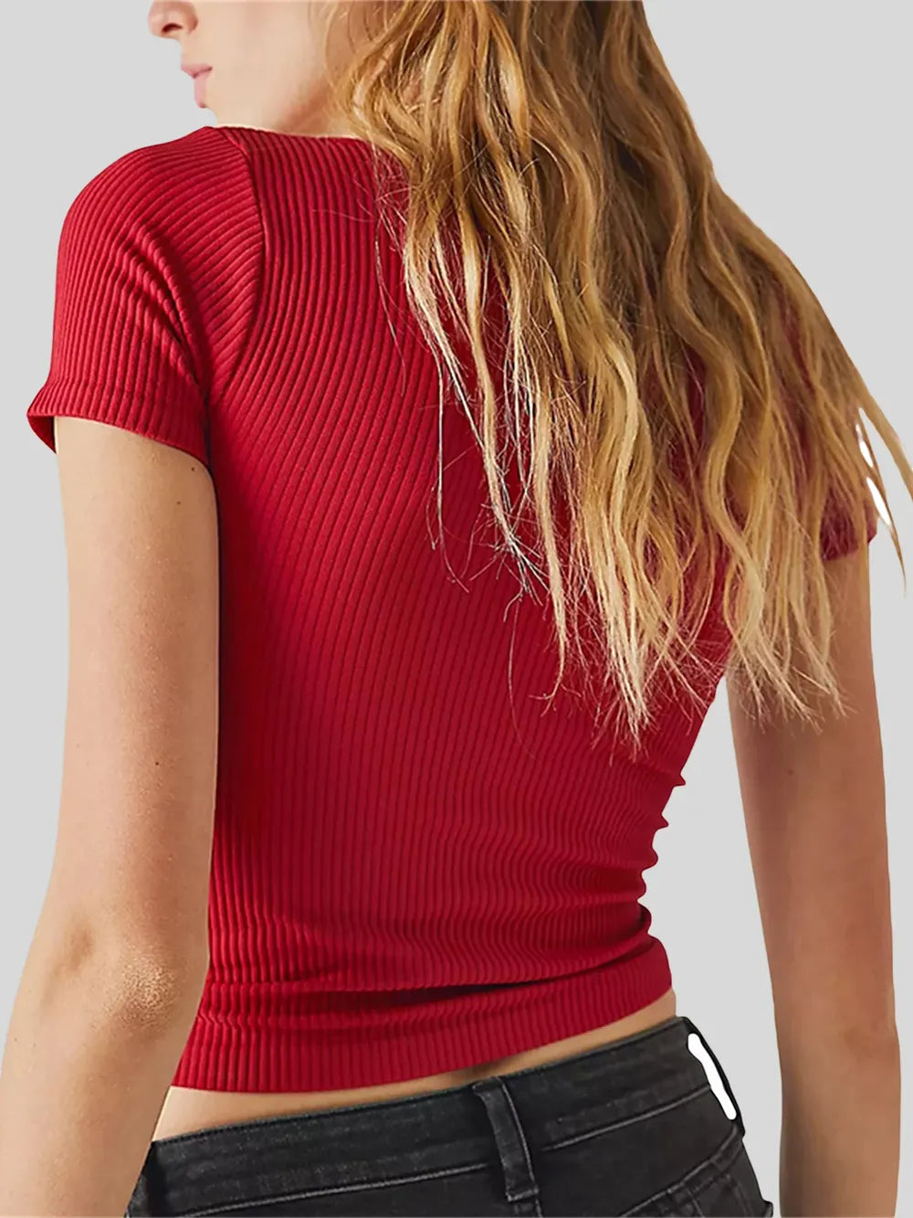 New women's solid color pit stripe cotton comfortable round neck short sleeved T-shirt for women