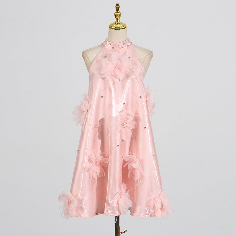 European and American socialite style dress with floral sophistication A-line short skirt for women