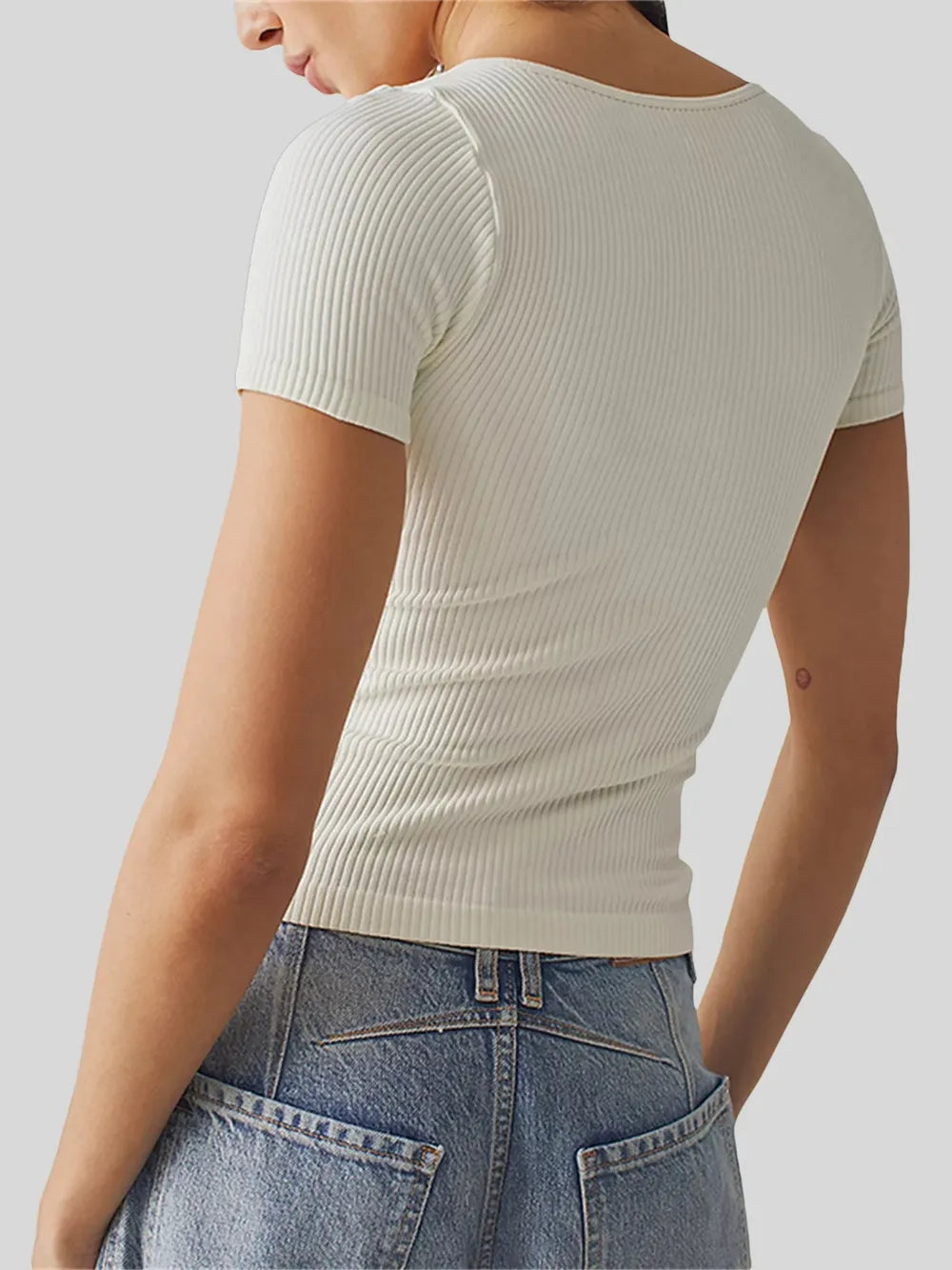New women's solid color pit stripe cotton comfortable round neck short sleeved T-shirt for women