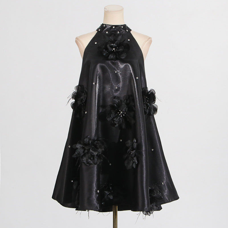 European and American socialite style dress with floral sophistication A-line short skirt for women