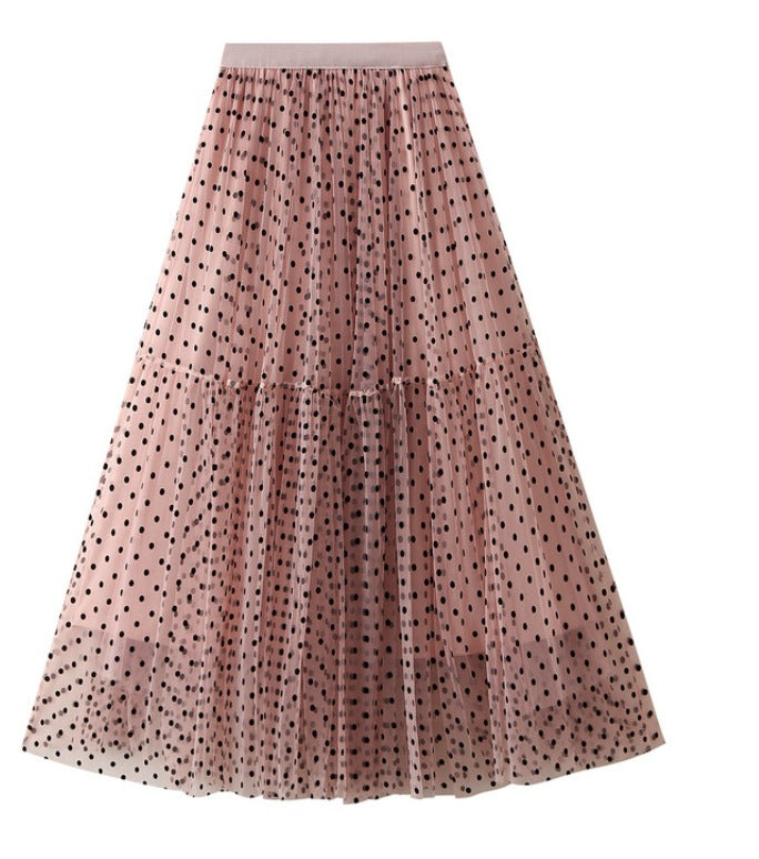 Mesh Half body Cake Skirt Oversized Umbrella Skirt Long Heavy duty Plush Wave Point A-line Skirt Puff Mesh Skirt