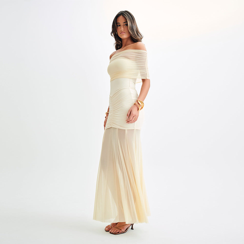 European and American style strapless patchwork backless slim fit long dress sexy and fashionable dress