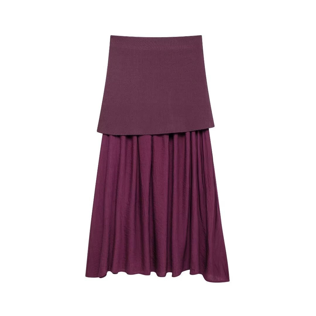 European and American women's fashion knitted small pleated patchwork skirt