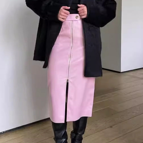 European and American style design zipper high waist straight tube skirt for women