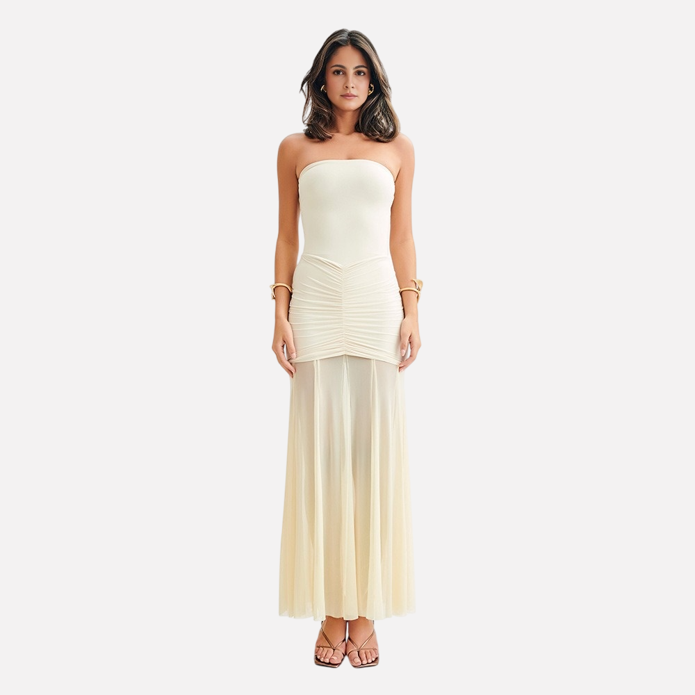 European and American style strapless patchwork backless slim fit long dress sexy and fashionable dress