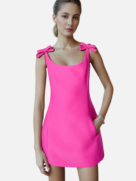 Summer new suspender bow decoration fashionable solid color temperament dress