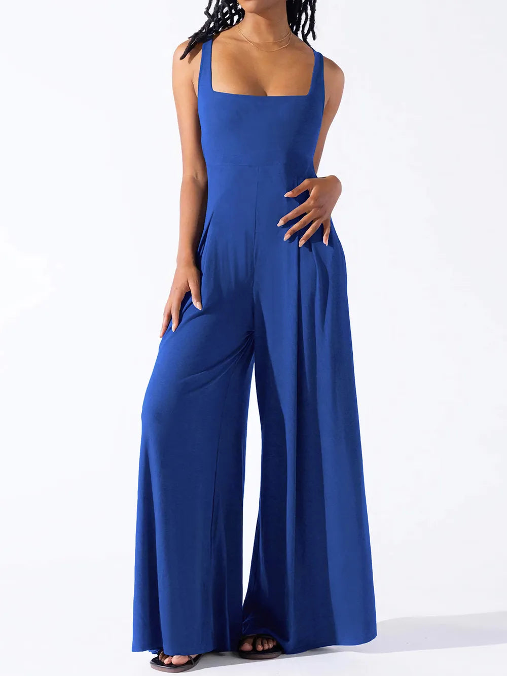 Fashionable casual knitted sexy suspender wide leg jumpsuit