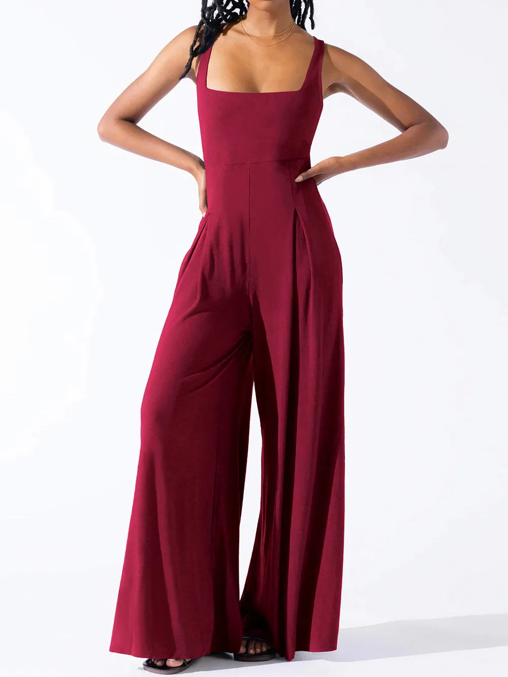 Fashionable casual knitted sexy suspender wide leg jumpsuit
