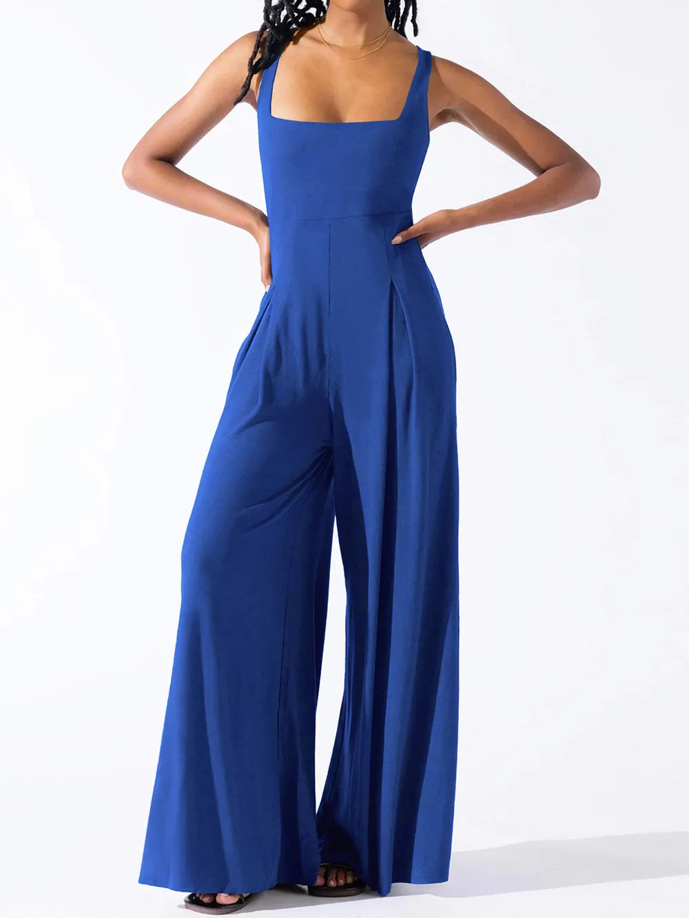 Fashionable casual knitted sexy suspender wide leg jumpsuit