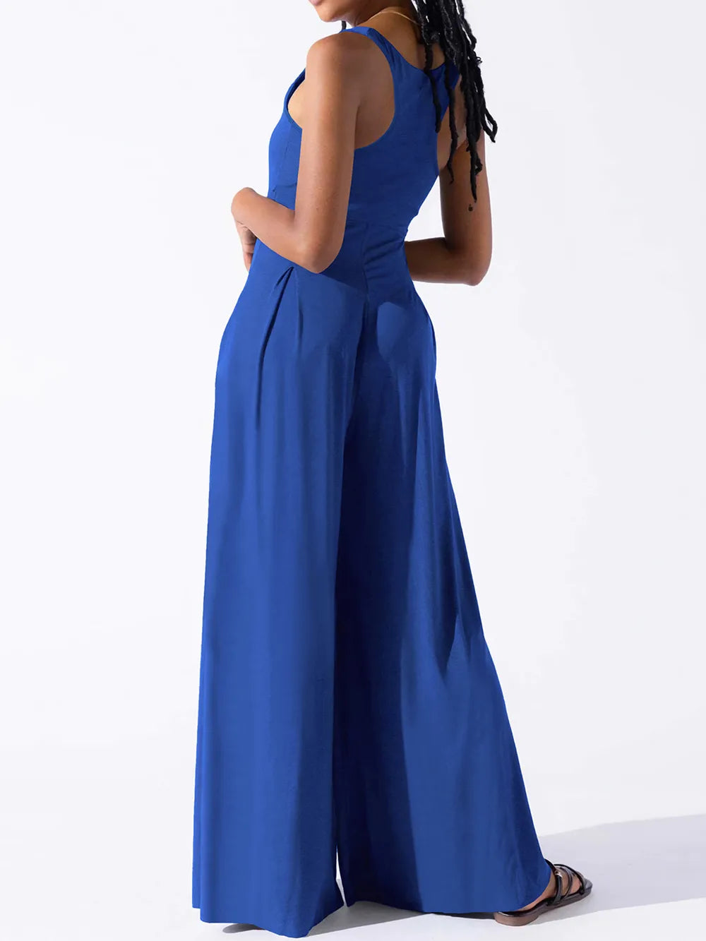 Fashionable casual knitted sexy suspender wide leg jumpsuit
