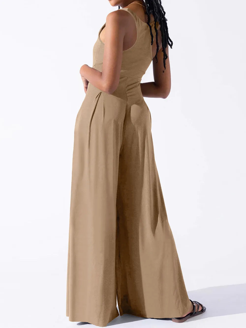 Fashionable casual knitted sexy suspender wide leg jumpsuit