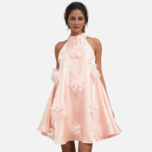 European and American socialite style dress with floral sophistication A-line short skirt for women