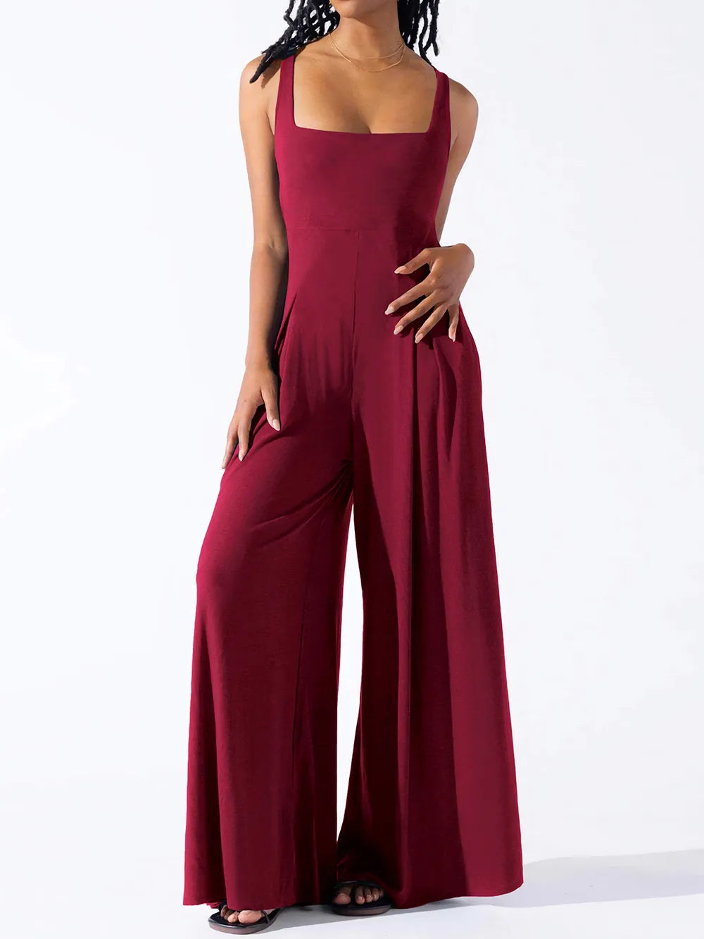 Fashionable casual knitted sexy suspender wide leg jumpsuit