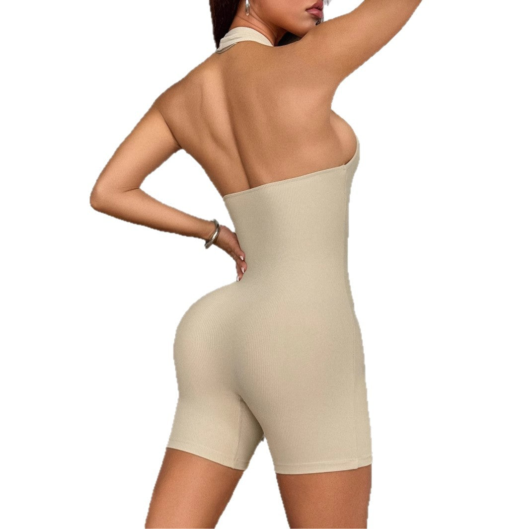 Sports style neck hanging high stretch jumpsuit