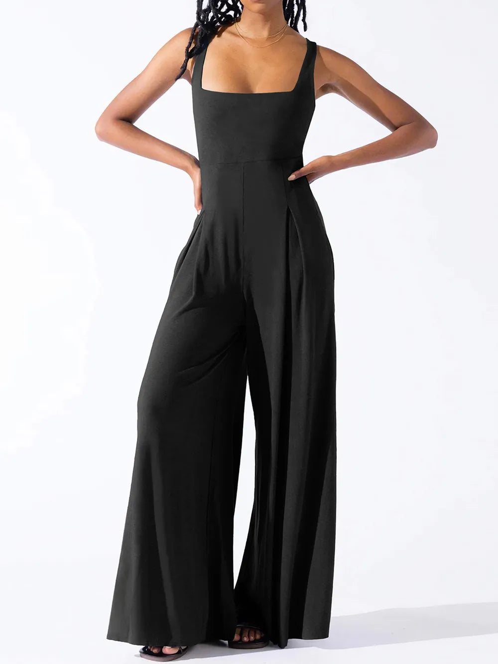 Fashionable casual knitted sexy suspender wide leg jumpsuit