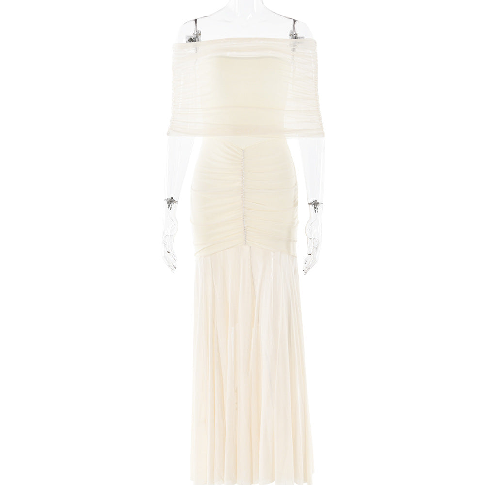 European and American style strapless patchwork backless slim fit long dress sexy and fashionable dress