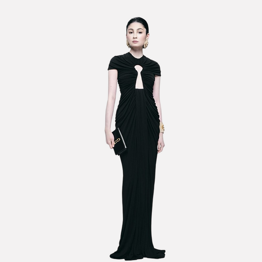 Elegant long mesh hollow out dress for dinner party fashion dress