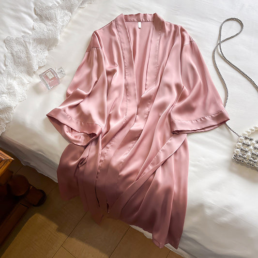 Sexy sleepwear women's spring and autumn thin silk nightgown bathrobe