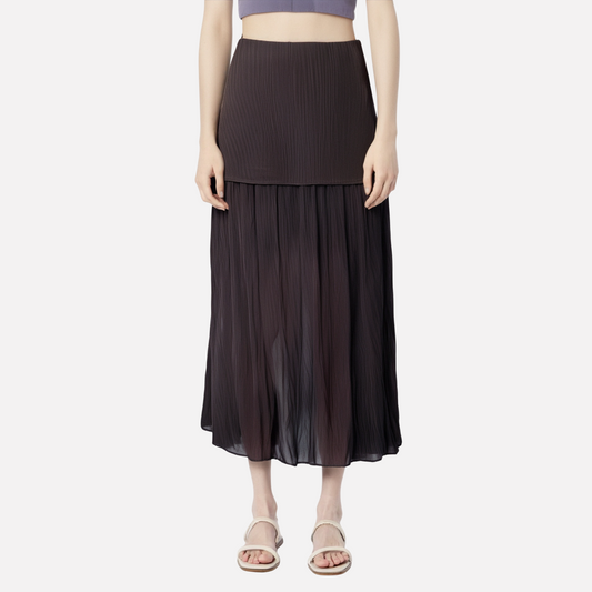 European and American women's fashion knitted small pleated patchwork skirt