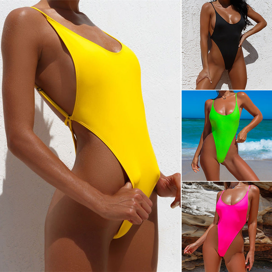 Women's one-piece swimsuit solid color sexy backless bikini