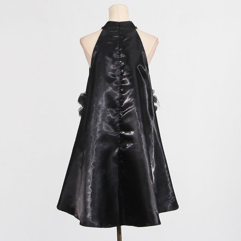 European and American socialite style dress with floral sophistication A-line short skirt for women