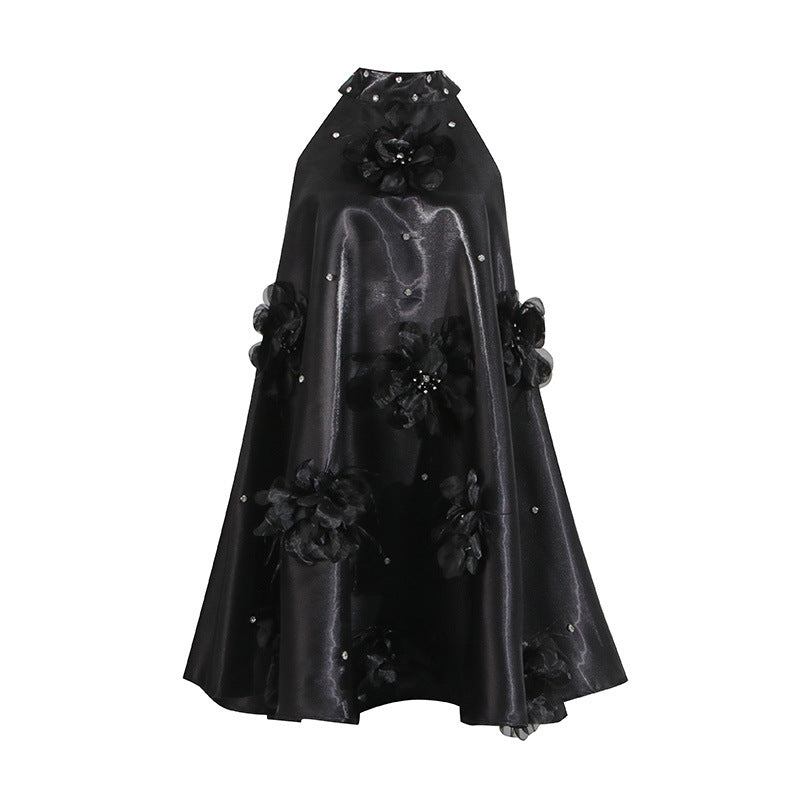 European and American socialite style dress with floral sophistication A-line short skirt for women